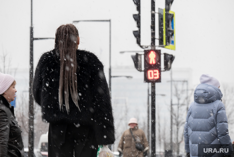 Клипарт. Пермь, светофор, девушка, пешеходный переход, женщина, снегопад, осадки