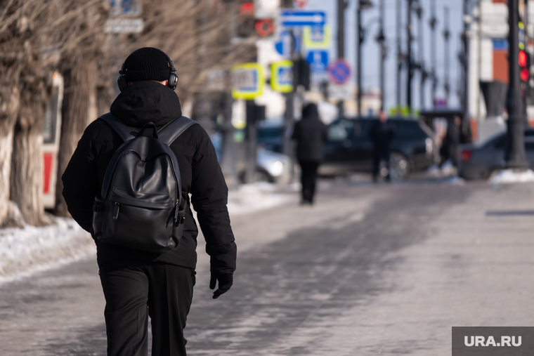 Клипарт. Пермь, тротуар, зима, ворона, птица, мужчина, солнечный день, пернатые, студент