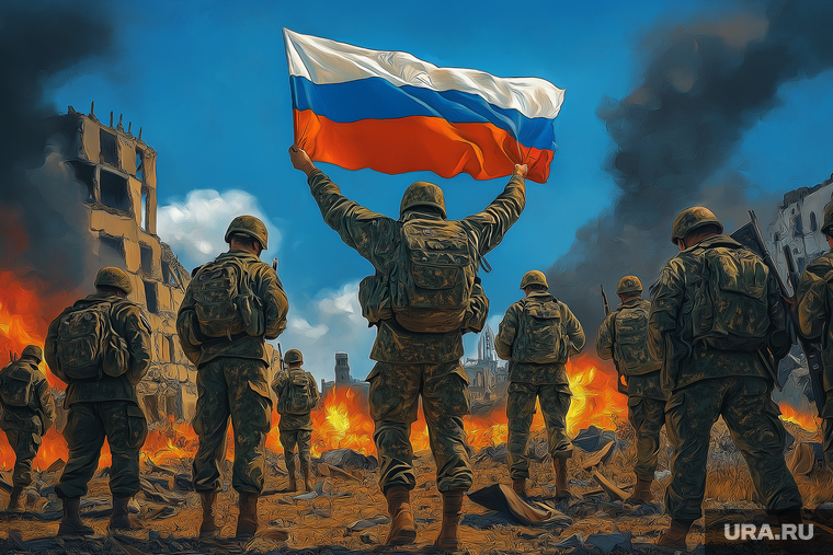 ВС РФ. Создано в Midjourney, военные, разведчик, разведка, флаг, спецназ, сво, штурмовики