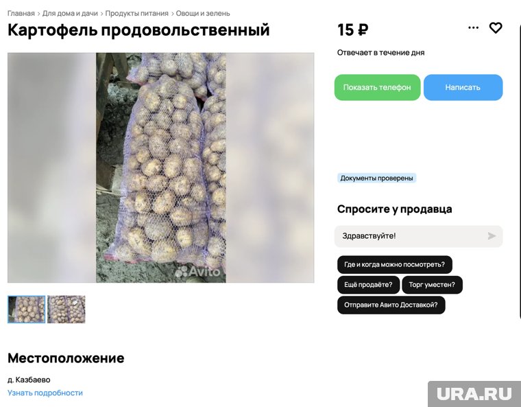 За 15 рублей картошку реализуют в деревне Казбаево оптом и в розницу
