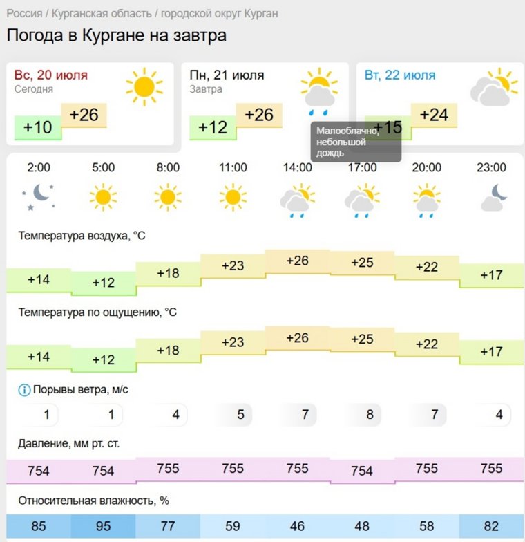 Дождь вероятен в Кургане во второй половине дня