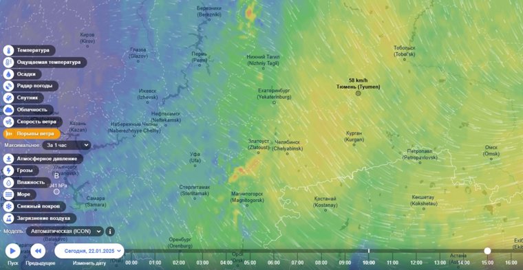 Сила ветра 22 января будет максимальной в 14:00-15:00