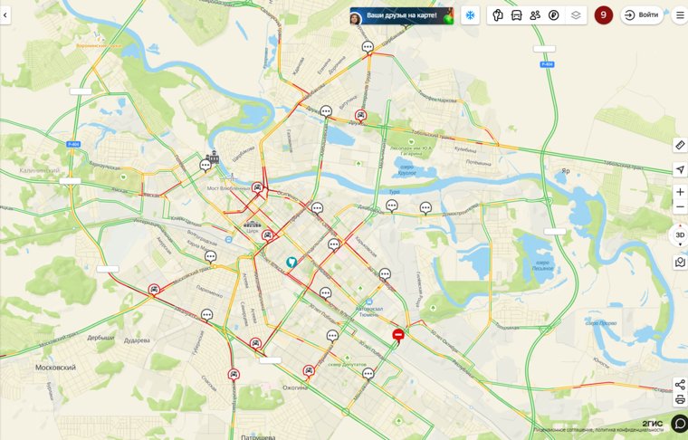 Заторы сосредоточены в центральной части города 