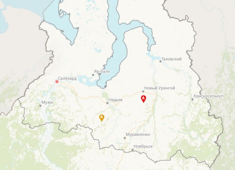 Карта природный пожаров в ЯНАО на 4 июля 