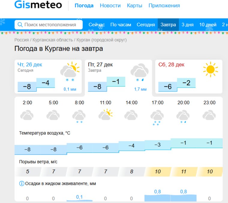 В Курганской области 27 декабря потеплеет