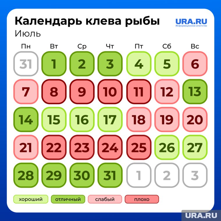 Календарь лунного клева рыбы на июль 2025