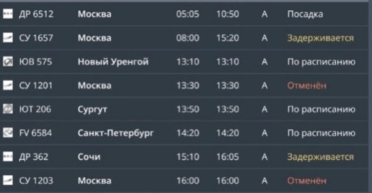 В то же время рейсы СУ1769, СУ1207 и СУ1205 будут выполняться согласно расписанию