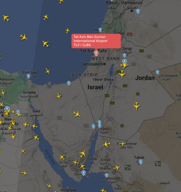 Самолеты не решаются следовать через территорию Израиля