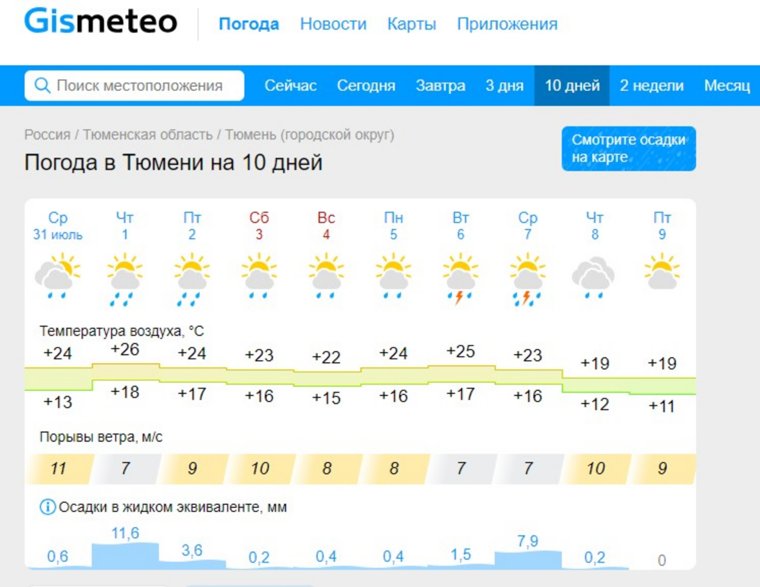 Gismeteo обещает затяжные дожди и двухдневную грозу