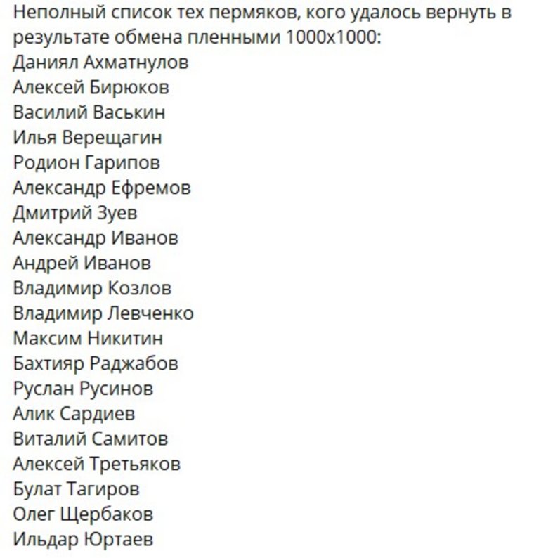 В перечне указаны не все имена и фамилии освобожденных пермяков