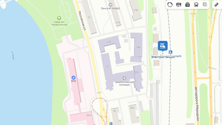 Станция «Электростанция» находится в поселке ЧГРЭС, между улицей Российской и автодорогой «Меридиан»