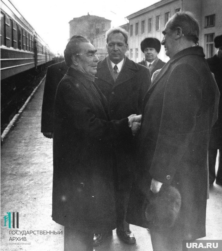Борис Коноплев и Леонид Брежнев на вокзале Пермь-2, 1978 год