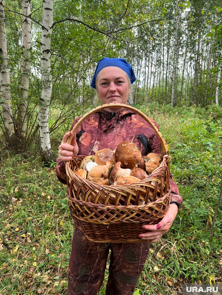 Елена Торган с целой корзиной белых грибов