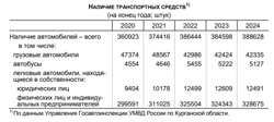 Наличие транспортных средств в Курганской области с 2020 по 2024 гг. 