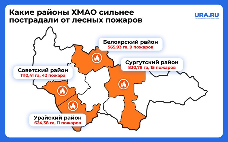 Районы, которые сильнее всего пострадали от лесных пожаров