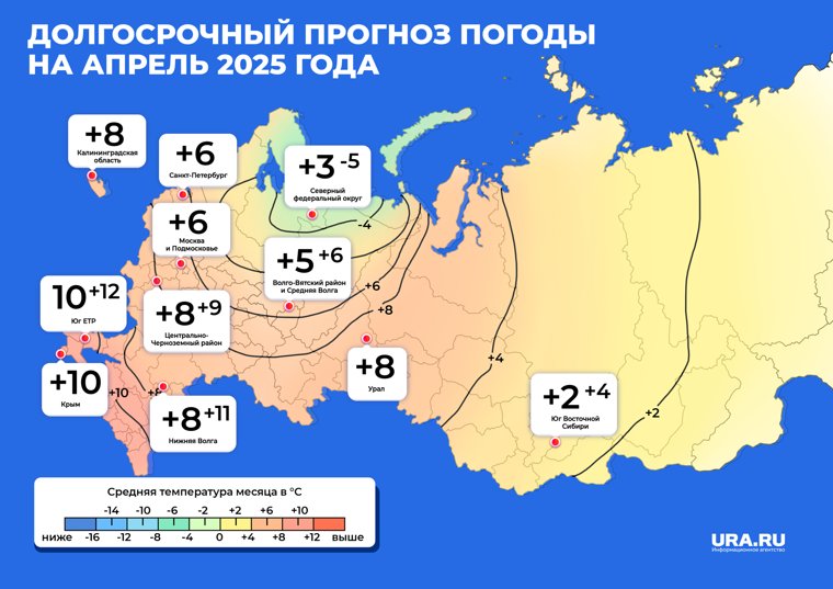 Апрель в России будет теплее обычного