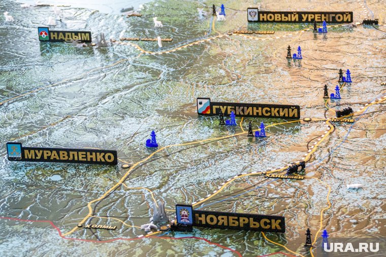 Карта с расположение Ноябрска и соседних городов 