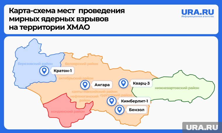 Первый взрыв произошел в 1978 году в Березовском районе. Мощность заряда составила 22 килотонны.