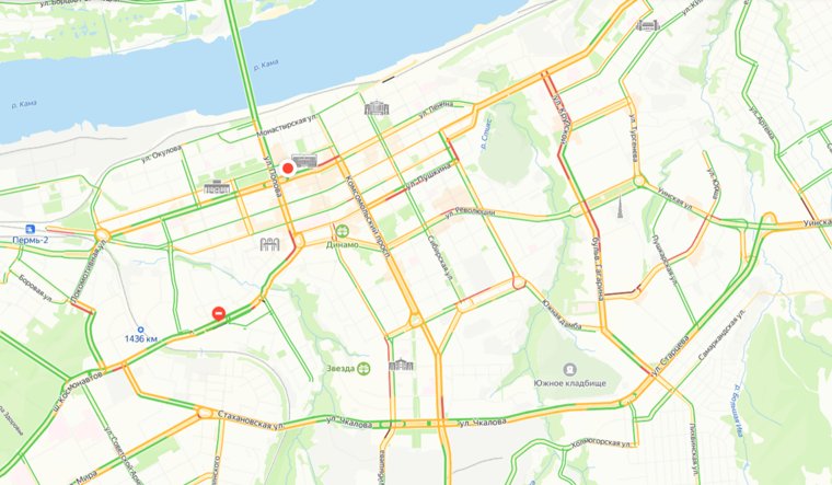 Рано утром на улицах Перми пробки в 5-7 баллов