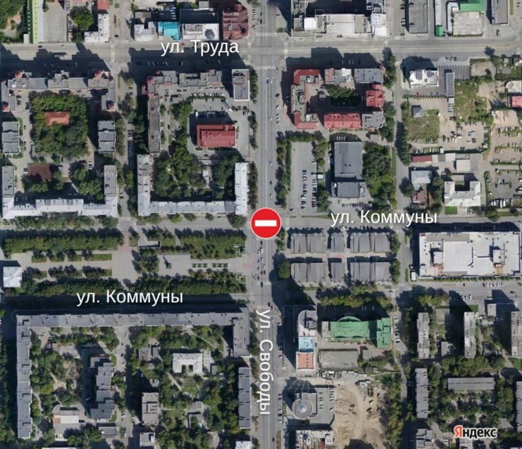 Схема ограничения движения в Челябинске на Свободы и Коммуны