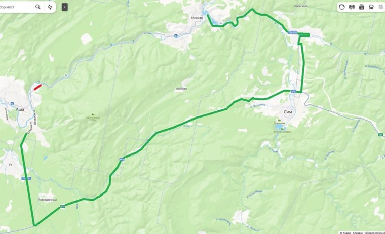 Схема объезда затопленного участка дороги между Ашой и Симом