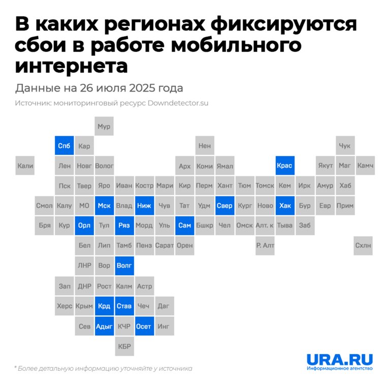 Сбои в работе интернета за последние сутки фиксируются во многих регионах РФ