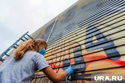 Мурал на фасаде лицея в Губкинском почти готов