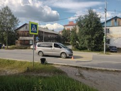 Подросток шел по пешеходному переходу с велосипедом