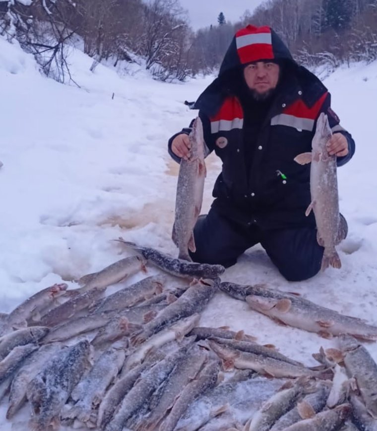 Югорчанин наловил кучу щук во время морозов