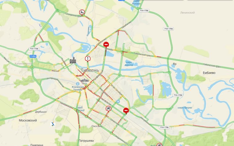 В Тюмени пробки в девять баллов