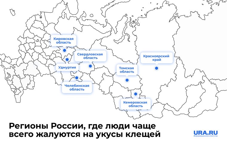 Регионы, где люди чаще всего жалуются на укусы клещей