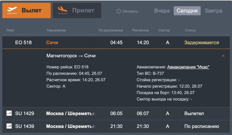 Рейс из Магнитогорска в Сочи задерживается почти на девять часов