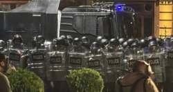 Митингующие пытались попасть в здание президентского дворца, им препятствовала полиция
