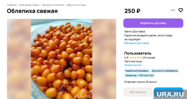 Цена облепихи в Тюмени варьируются от 200 до 270 рублей за литр