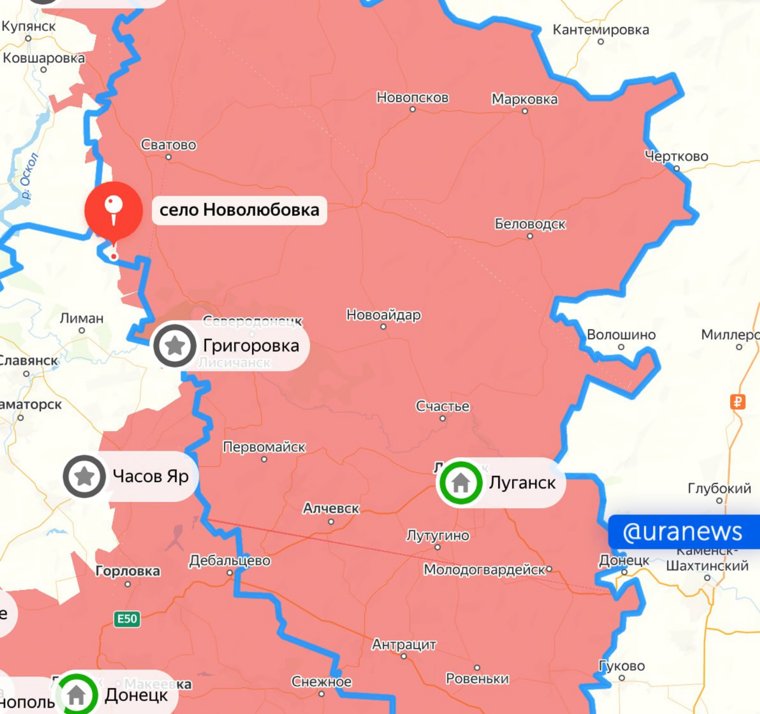 Новолюбовка находится в 22 км от Кременной