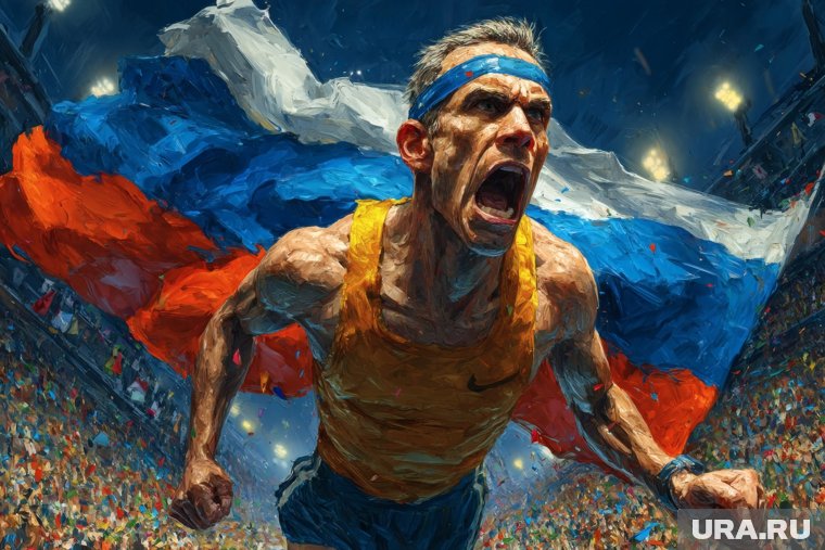 Заборский нес российский флаг, когда пересек финишную черту
