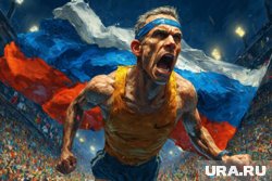 Заборский нес российский флаг, когда пересек финишную черту