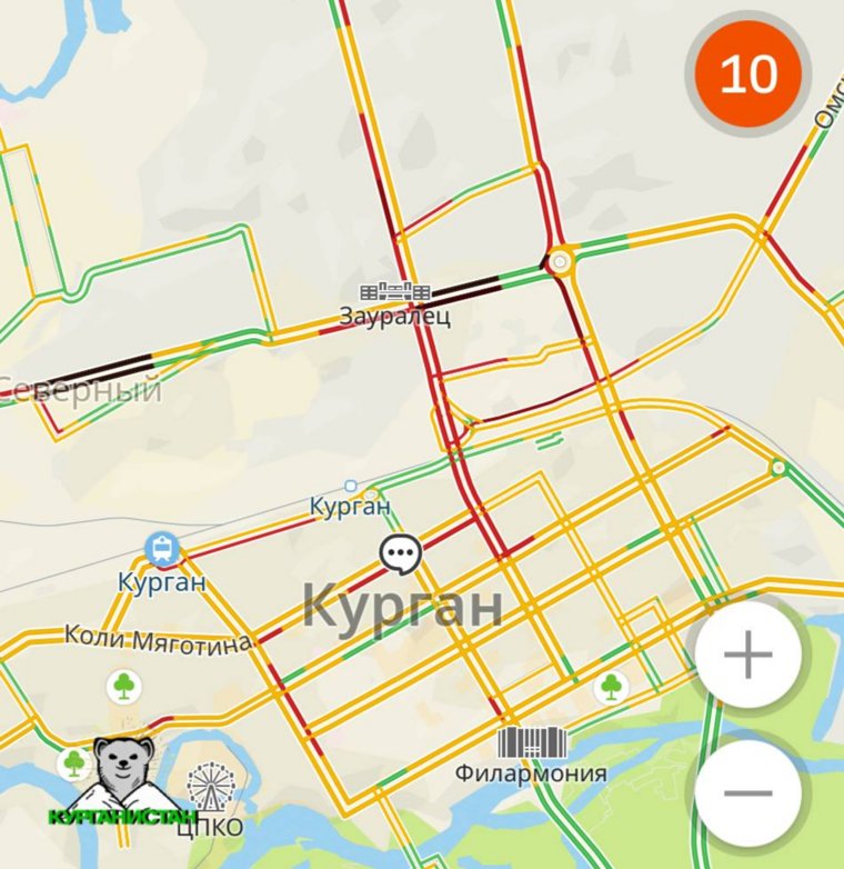 В Кургане пробки в десять баллов