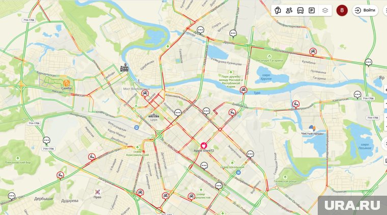 Затор сосредоточен в центральной части города 