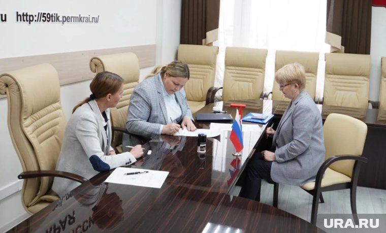 Члены крайизбиркома принимают документы у кандидата Караваевой