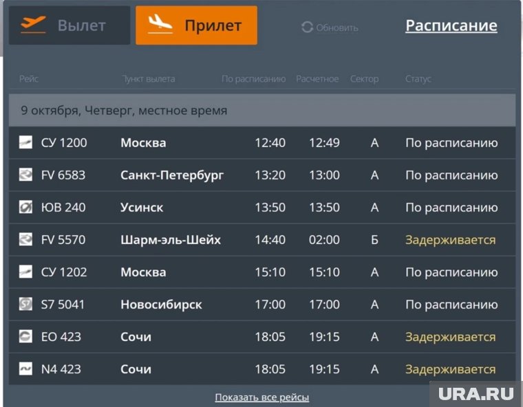 Прибытие самолета из Шарм-эль-Шейха в Пермь ожидалось 9 октября в 14:40, однако фактическая посадка в столице региона произойдет только в 2:00 10 октября