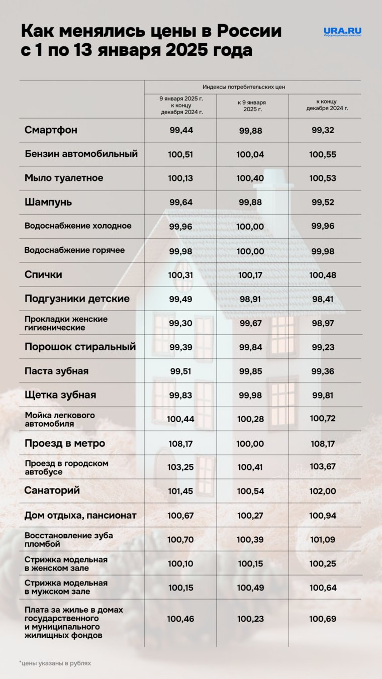 Как менялись цены на непотребительские товары и услуги с 1 по 13 января 2025 года