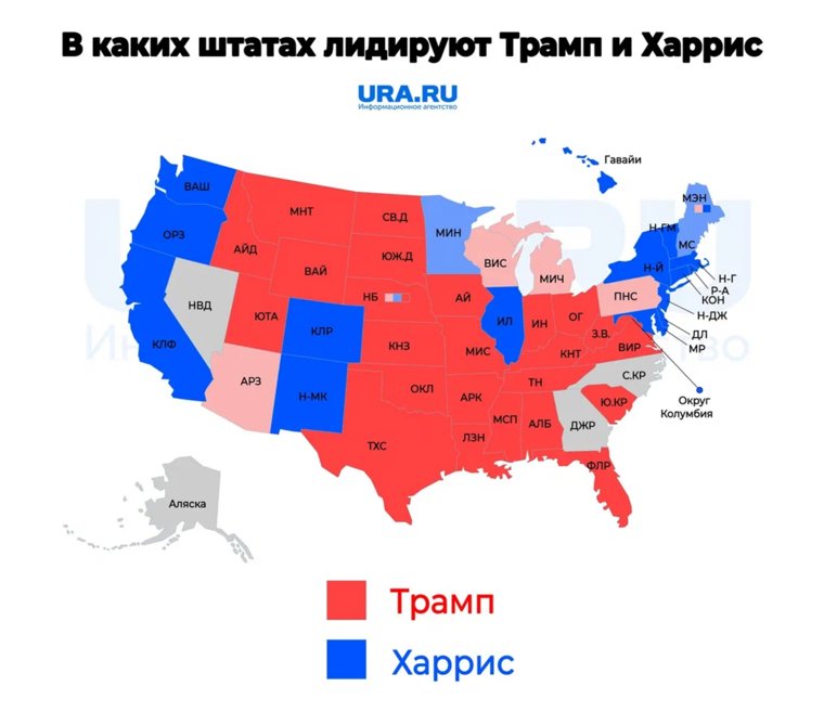 Карта результатов голосование на выборах президента США