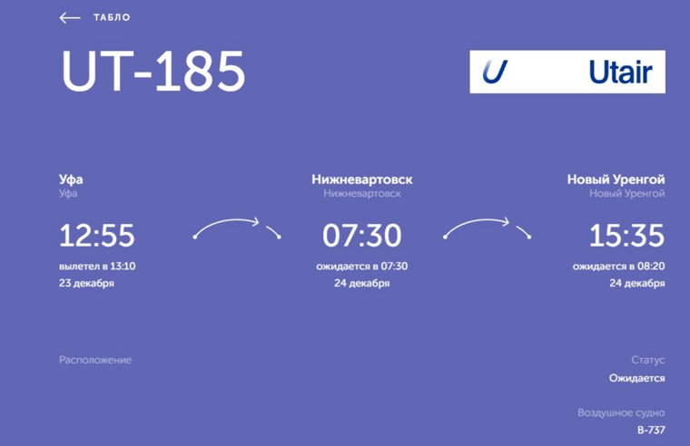 Рейс вылетел из Уфы днем 23 декабря
