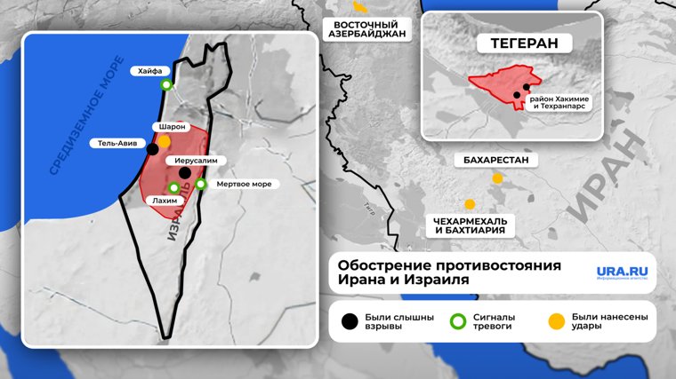Карта ударов Ирана и Израиля