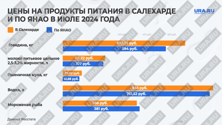 По данным Росстата, продукты питания в Салехарде дороже, чем по округу  