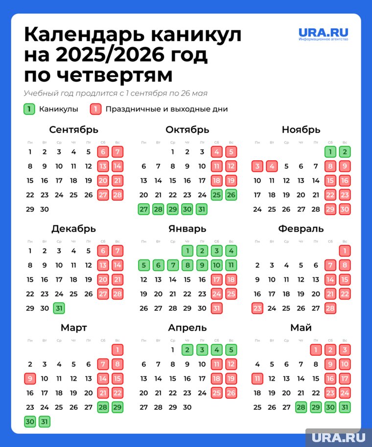 Календарь школьных каникул