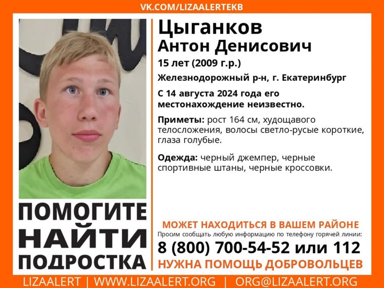 Ориентировка на пропавшего подростка 