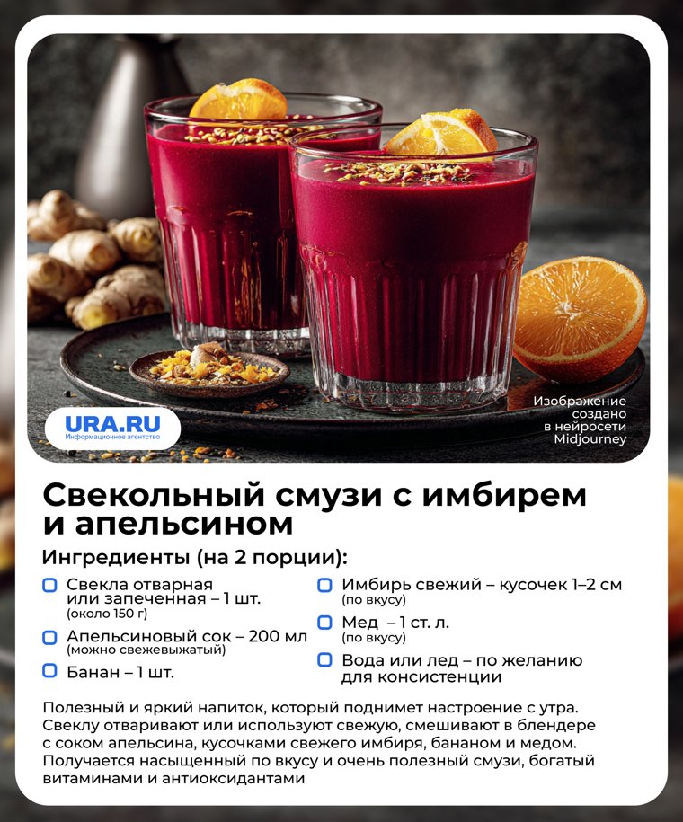 Свекольный смузи с имбирем и апельсином