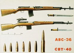 Автоматическая винтовка АВС-36 и самозарядная винтовка СВТ-40. Репродукция из книги «Оружие Победы»